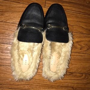 Black with tan fur Loafers